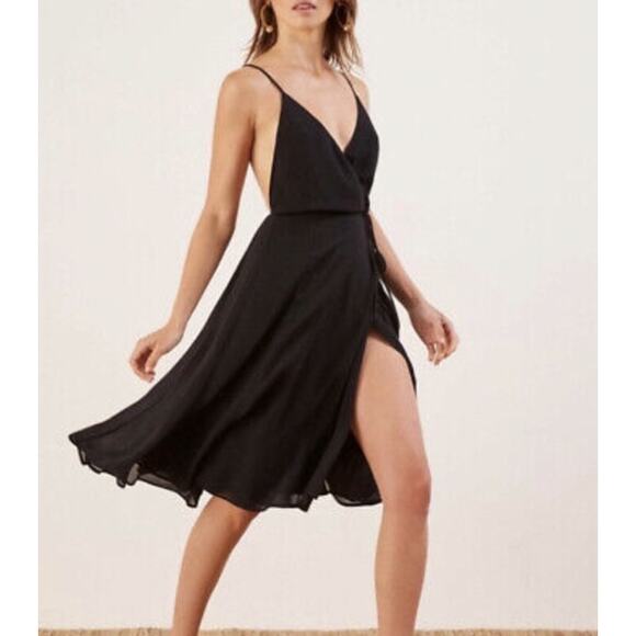 Reformation Tropics Midi Black Wrap Chiffon Dress - Picture 2 of 3
